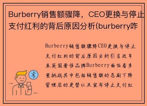 Burberry销售额骤降，CEO更换与停止支付红利的背后原因分析(burberry咋了)