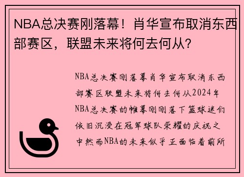 NBA总决赛刚落幕！肖华宣布取消东西部赛区，联盟未来将何去何从？