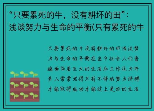 “只要累死的牛，没有耕坏的田”：浅谈努力与生命的平衡(只有累死的牛)